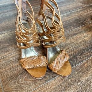 Nomi tan cage heels with embellishments